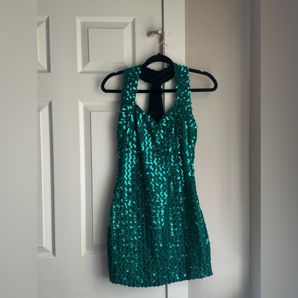 Vintage Green Sequin Sleeveless Dress